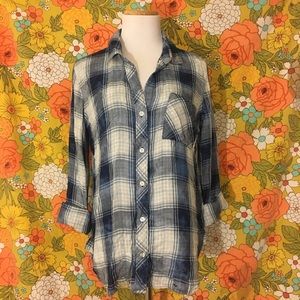 Cloth & Stone Anthropologie Blue Plaid Buttondown